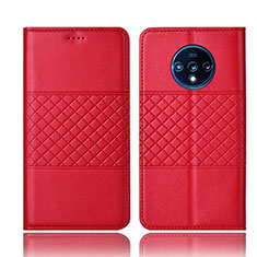 Coque Portefeuille Livre Cuir Etui Clapet T10 pour OnePlus 7T Rouge