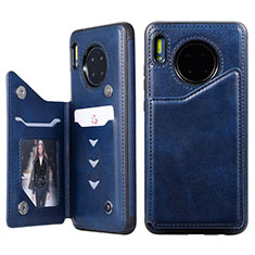 Coque Portefeuille Livre Cuir Etui Clapet T14 pour Huawei Mate 30 Bleu