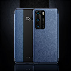 Coque Portefeuille Livre Cuir Etui Clapet T16 pour Huawei P40 Bleu