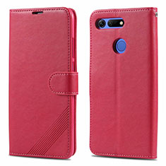 Coque Portefeuille Livre Cuir Etui Clapet T18 pour Huawei Honor V20 Rose Rouge