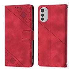 Coque Portefeuille Livre Cuir Etui Clapet Y01B pour Motorola Moto E32 Rouge