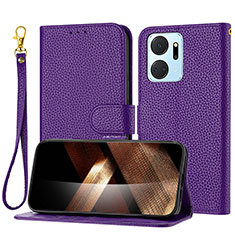 Coque Portefeuille Livre Cuir Etui Clapet Y09X pour Huawei Honor X7a Violet