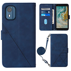 Coque Portefeuille Livre Cuir Etui Clapet YB1 pour Nokia C02 Bleu