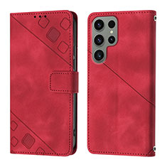Coque Portefeuille Livre Cuir Etui Clapet YB1 pour Samsung Galaxy S23 Ultra 5G Rouge