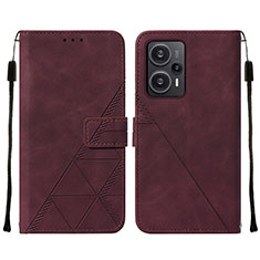 Coque Portefeuille Livre Cuir Etui Clapet YB2 pour Xiaomi Poco F5 5G Rouge