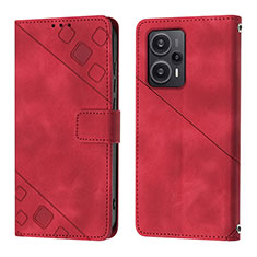 Coque Portefeuille Livre Cuir Etui Clapet YB3 pour Xiaomi Poco F5 5G Rouge