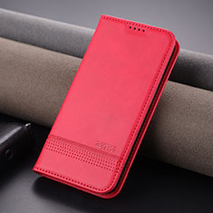 Coque Portefeuille Livre Cuir Etui Clapet YZ1 pour Apple iPhone 14 Pro Rose Rouge