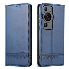 Coque Portefeuille Livre Cuir Etui Clapet YZ1 pour Huawei P60 Pro Bleu