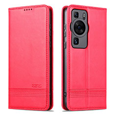 Coque Portefeuille Livre Cuir Etui Clapet YZ1 pour Huawei P60 Pro Rose Rouge
