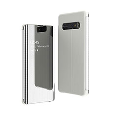 Coque Portefeuille Livre Cuir Miroir Housse Etui Clapet A01 pour Samsung Galaxy S10 Plus Argent