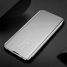Coque Portefeuille Livre Cuir Miroir Housse Etui Clapet H01 pour Samsung Galaxy S21 5G Argent