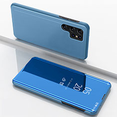 Coque Portefeuille Livre Cuir Miroir Housse Etui Clapet H01 pour Samsung Galaxy S21 Ultra 5G Bleu Ciel