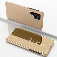 Coque Portefeuille Livre Cuir Miroir Housse Etui Clapet H01 pour Samsung Galaxy S21 Ultra 5G Or