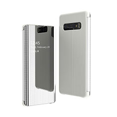 Coque Portefeuille Livre Cuir Miroir Housse Etui Clapet L01 pour Samsung Galaxy S10 5G SM-G977B Argent