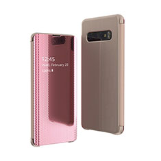 Coque Portefeuille Livre Cuir Miroir Housse Etui Clapet L01 pour Samsung Galaxy S10 5G SM-G977B Or Rose