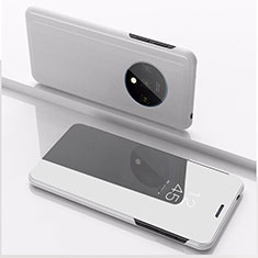 Coque Portefeuille Livre Cuir Miroir Housse Etui Clapet L02 pour OnePlus 7T Argent