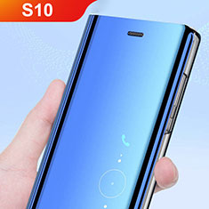 Coque Portefeuille Livre Cuir Miroir Housse Etui Clapet L02 pour Samsung Galaxy S10 5G Bleu