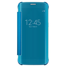 Coque Portefeuille Livre Cuir Miroir Housse Etui Clapet L02 pour Samsung Galaxy S7 Edge G935F Bleu Ciel