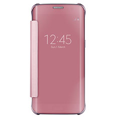 Coque Portefeuille Livre Cuir Miroir Housse Etui Clapet L02 pour Samsung Galaxy S7 Edge G935F Or Rose