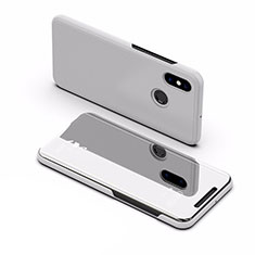 Coque Portefeuille Livre Cuir Miroir Housse Etui Clapet L02 pour Xiaomi Mi Max 3 Argent
