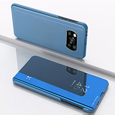 Coque Portefeuille Livre Cuir Miroir Housse Etui Clapet L03 pour Xiaomi Poco X3 Bleu