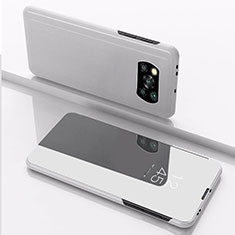 Coque Portefeuille Livre Cuir Miroir Housse Etui Clapet L03 pour Xiaomi Poco X3 NFC Argent