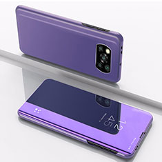 Coque Portefeuille Livre Cuir Miroir Housse Etui Clapet L03 pour Xiaomi Poco X3 NFC Violet