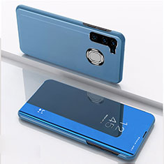 Coque Portefeuille Livre Cuir Miroir Housse Etui Clapet L04 pour Samsung Galaxy A21 European Bleu
