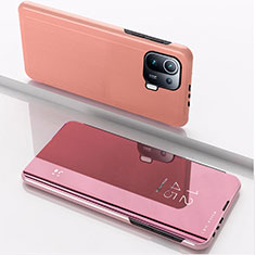Coque Portefeuille Livre Cuir Miroir Housse Etui Clapet L04 pour Xiaomi Mi 11 Pro 5G Or Rose