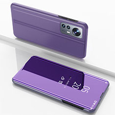 Coque Portefeuille Livre Cuir Miroir Housse Etui Clapet L04 pour Xiaomi Mi 12 Pro 5G Violet Clair