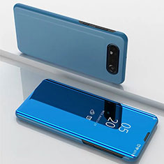 Coque Portefeuille Livre Cuir Miroir Housse Etui Clapet M01 pour Samsung Galaxy A80 Bleu