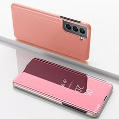 Coque Portefeuille Livre Cuir Miroir Housse Etui Clapet M01 pour Samsung Galaxy S21 5G Or Rose