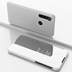 Coque Portefeuille Livre Cuir Miroir Housse Etui Clapet M01 pour Xiaomi Redmi Note 8 (2021) Argent
