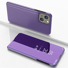 Coque Portefeuille Livre Cuir Miroir Housse Etui Clapet pour Apple iPhone 13 Mini Violet