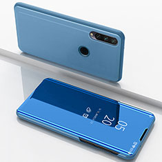 Coque Portefeuille Livre Cuir Miroir Housse Etui Clapet pour Huawei Enjoy 10 Plus Bleu