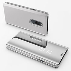 Coque Portefeuille Livre Cuir Miroir Housse Etui Clapet pour Huawei G10 Argent