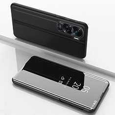 Coque Portefeuille Livre Cuir Miroir Housse Etui Clapet pour Huawei Honor 90 Lite 5G Noir