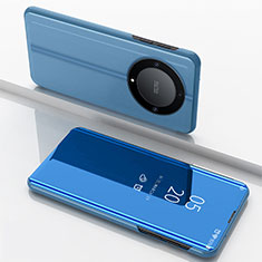Coque Portefeuille Livre Cuir Miroir Housse Etui Clapet pour Huawei Honor Magic5 Lite 5G Bleu