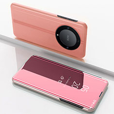 Coque Portefeuille Livre Cuir Miroir Housse Etui Clapet pour Huawei Honor Magic5 Lite 5G Or Rose