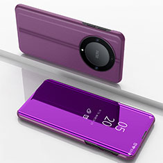Coque Portefeuille Livre Cuir Miroir Housse Etui Clapet pour Huawei Honor Magic5 Lite 5G Violet