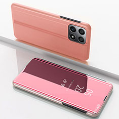 Coque Portefeuille Livre Cuir Miroir Housse Etui Clapet pour Huawei Honor X6a Or Rose