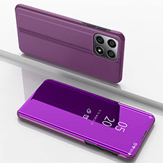 Coque Portefeuille Livre Cuir Miroir Housse Etui Clapet pour Huawei Honor X6a Violet