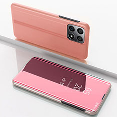 Coque Portefeuille Livre Cuir Miroir Housse Etui Clapet pour Huawei Honor X6S Or Rose