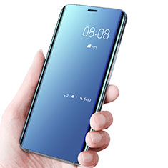 Coque Portefeuille Livre Cuir Miroir Housse Etui Clapet pour Huawei Mate 20 Pro Bleu