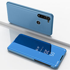 Coque Portefeuille Livre Cuir Miroir Housse Etui Clapet pour Motorola Moto G8 Power Bleu