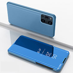 Coque Portefeuille Livre Cuir Miroir Housse Etui Clapet pour Oppo Find X3 Pro 5G Bleu