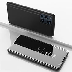 Coque Portefeuille Livre Cuir Miroir Housse Etui Clapet pour Oppo Find X3 Pro 5G Noir