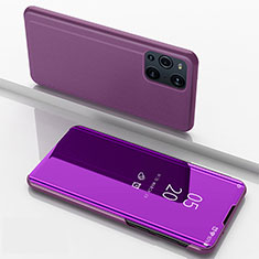Coque Portefeuille Livre Cuir Miroir Housse Etui Clapet pour Oppo Find X3 Pro 5G Violet