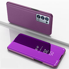 Coque Portefeuille Livre Cuir Miroir Housse Etui Clapet pour Oppo Reno6 Pro 5G Violet