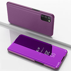 Coque Portefeuille Livre Cuir Miroir Housse Etui Clapet pour Samsung Galaxy A02s Violet Clair